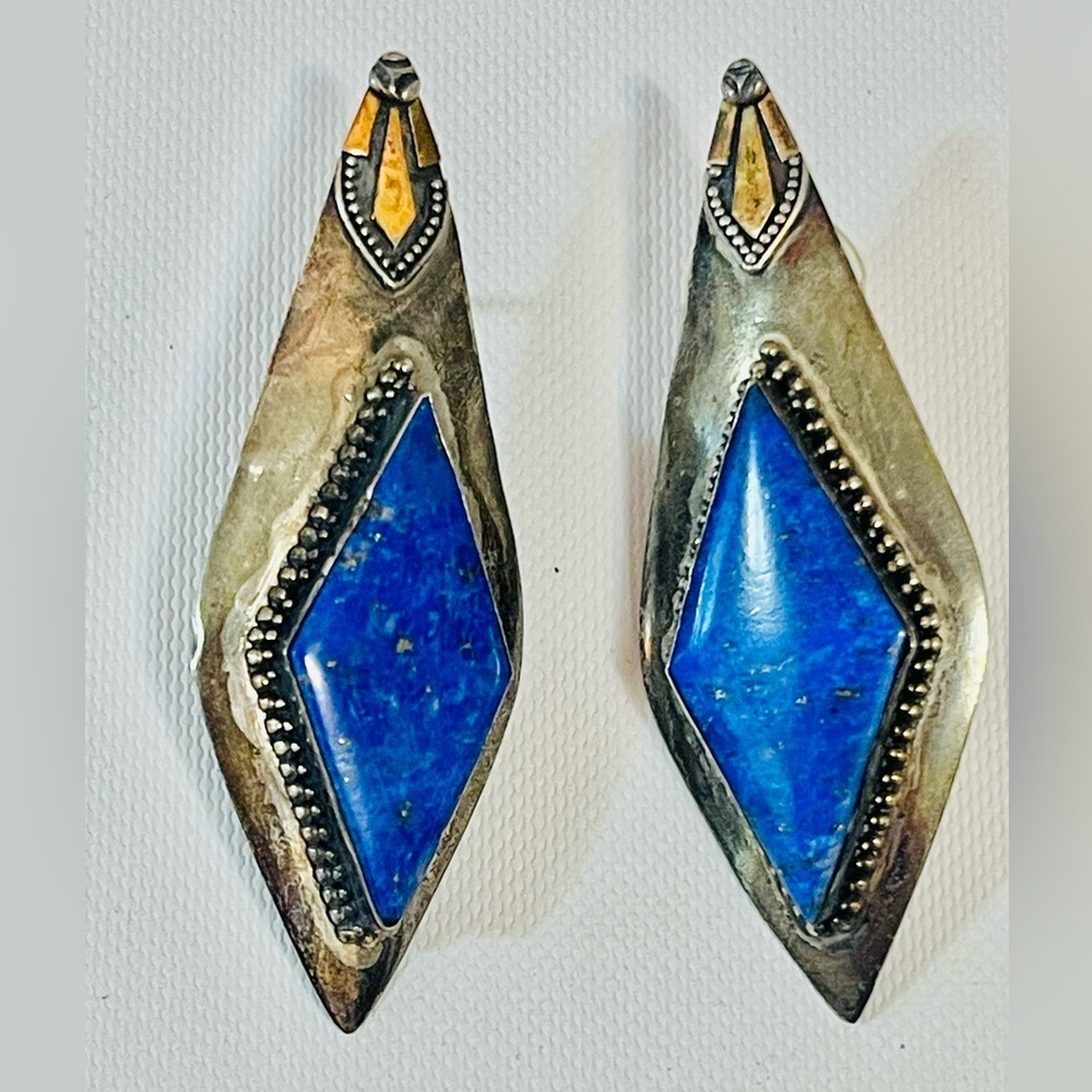 VTG NATIVE AMERICAN NAVAJO STERLING/gold plated Lapis Lazuli Earrings